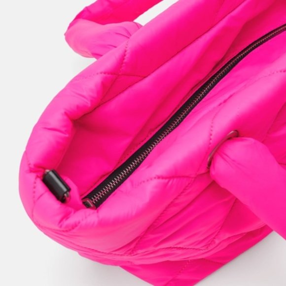 Zara Fuchsia Hot Pink Neon Quilted Shopper Tote NWT - Picture 6 of 11